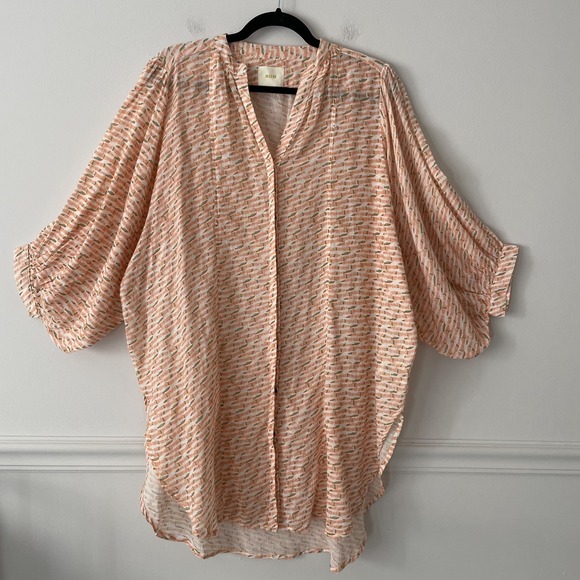 Maeve Lena Yarn Dyed Tunic Orange Size S Oversized Sheer Boho Beachy Resortwear - Picture 2 of 13